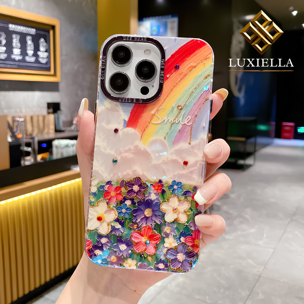 Luxiella Renkli Gökkuşağı Çiçekli Telefon Kılıfı, şeffaf parlak tasarım, kamera korumalı, şık ve dayanıklı kılıf