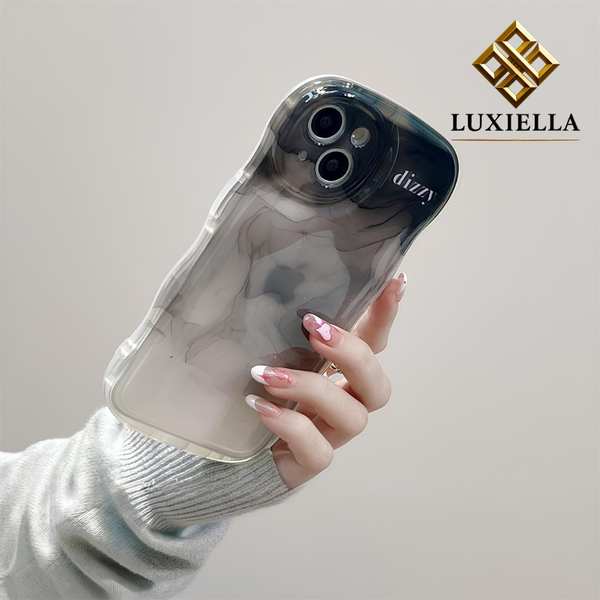 Luxiella Siyah Dalga Şeffaf Telefon Kılıfı – iPhone uyumlu, parlak gradient gövde, esnek çerçeve + darbeye dayanıklı arka, düşme ve çizik koruması, ince & hafif profil, kablosuz şarj uyumlu, net buton hissi